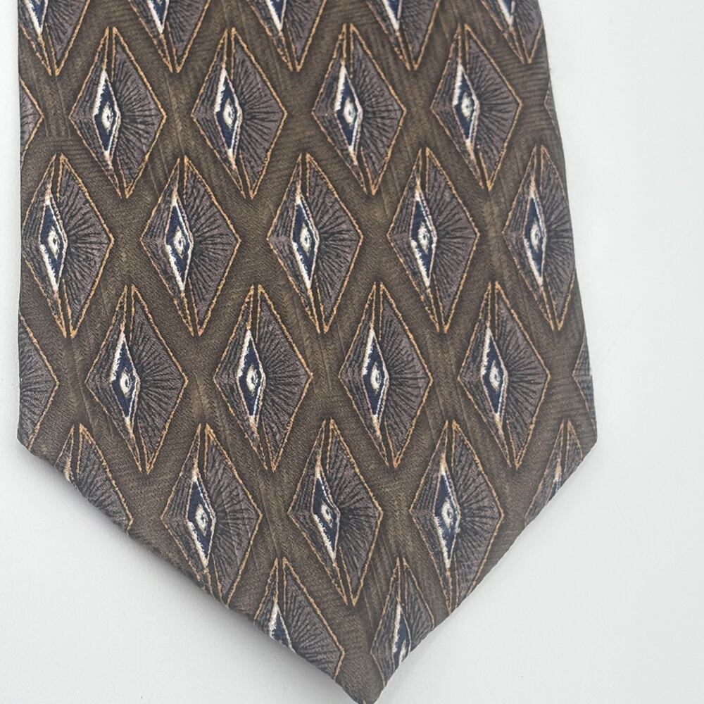 JZ RICHARDS Handmade in USA 100% Silk Tie geometric Dark Green Men's Necktie